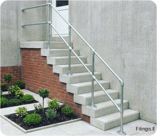 Dviejų eilių, cinkuotų vamzdžių surenkami turėklai